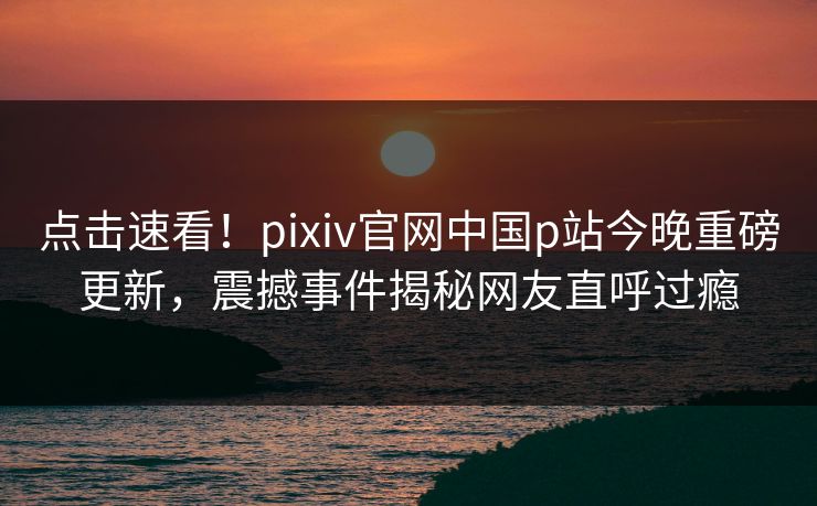 点击速看！pixiv官网中国p站今晚重磅更新，震撼事件揭秘网友直呼过瘾