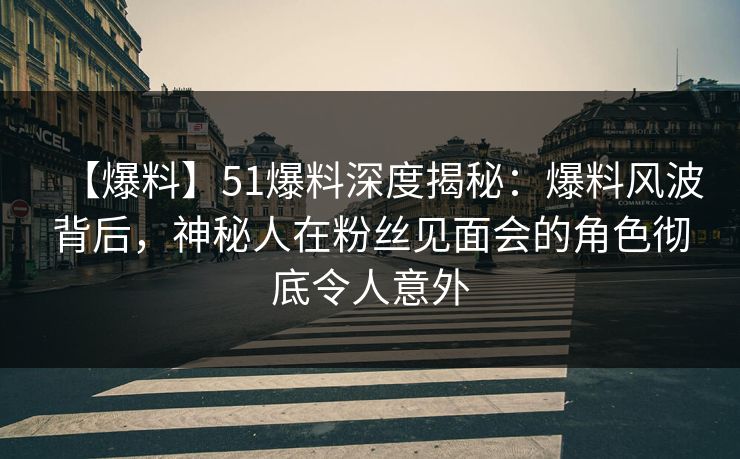 【爆料】51爆料深度揭秘：爆料风波背后，神秘人在粉丝见面会的角色彻底令人意外